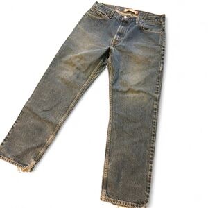 Levi’s Strauss 505 mens denim Jeans distressed hem light blue wash 36w 32l
